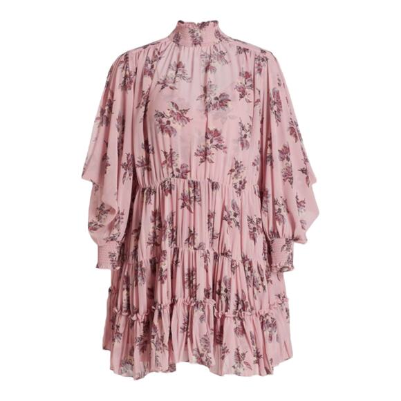 CINQ À SEPT NWT Corrine Tiered Minidress Size 6 Smocked Floral Ruffle Pink - Picture 3 of 13